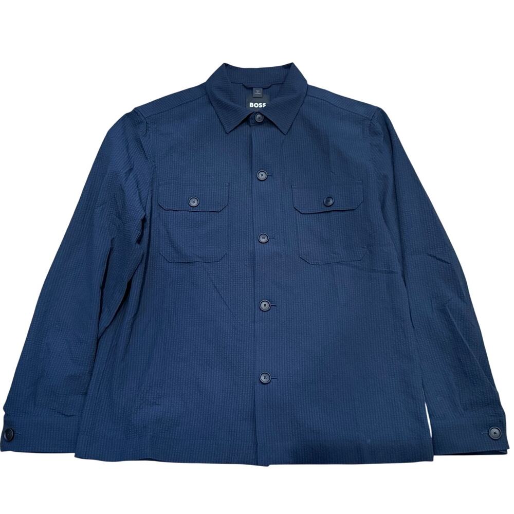BOSS Hugo Boss P-Carper Performance Seersucker Overshirt Jacket Navy Blue XL
